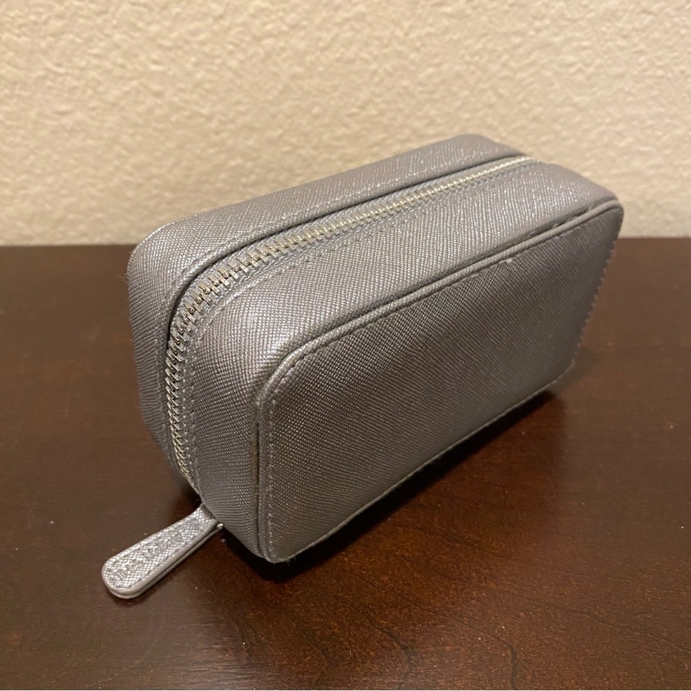 Trish Mcevoy Small Zippered Metallic Silver  Travel Brushes Makeup Case 5" x 3"